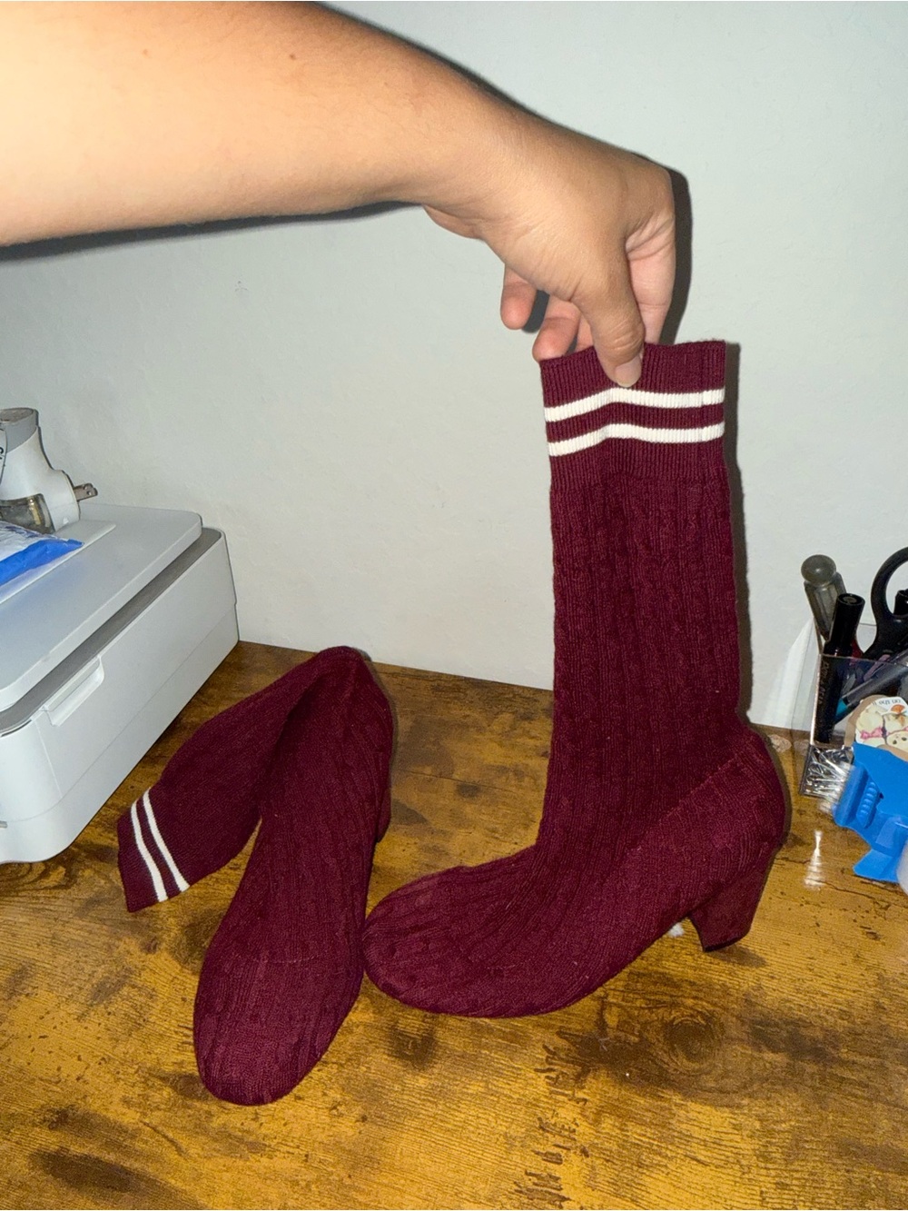 Women’s Catherine Maladrino Pull-On Burgundy Cable Knit Sock Style boots